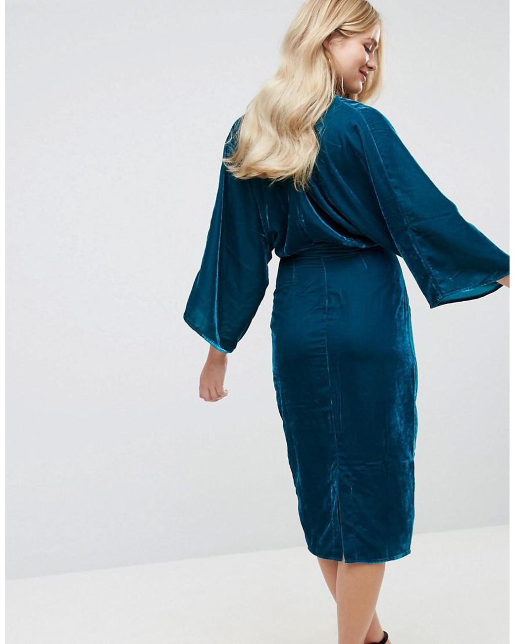 ASOS Velvet Plunge Kimono Midi Dress 