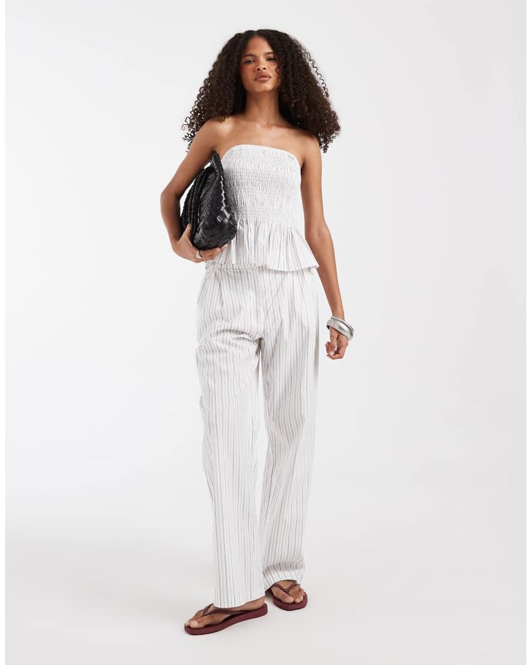 Vero Moda White Poplin Shirred Peplum Hem Bandeau Top Co-ord