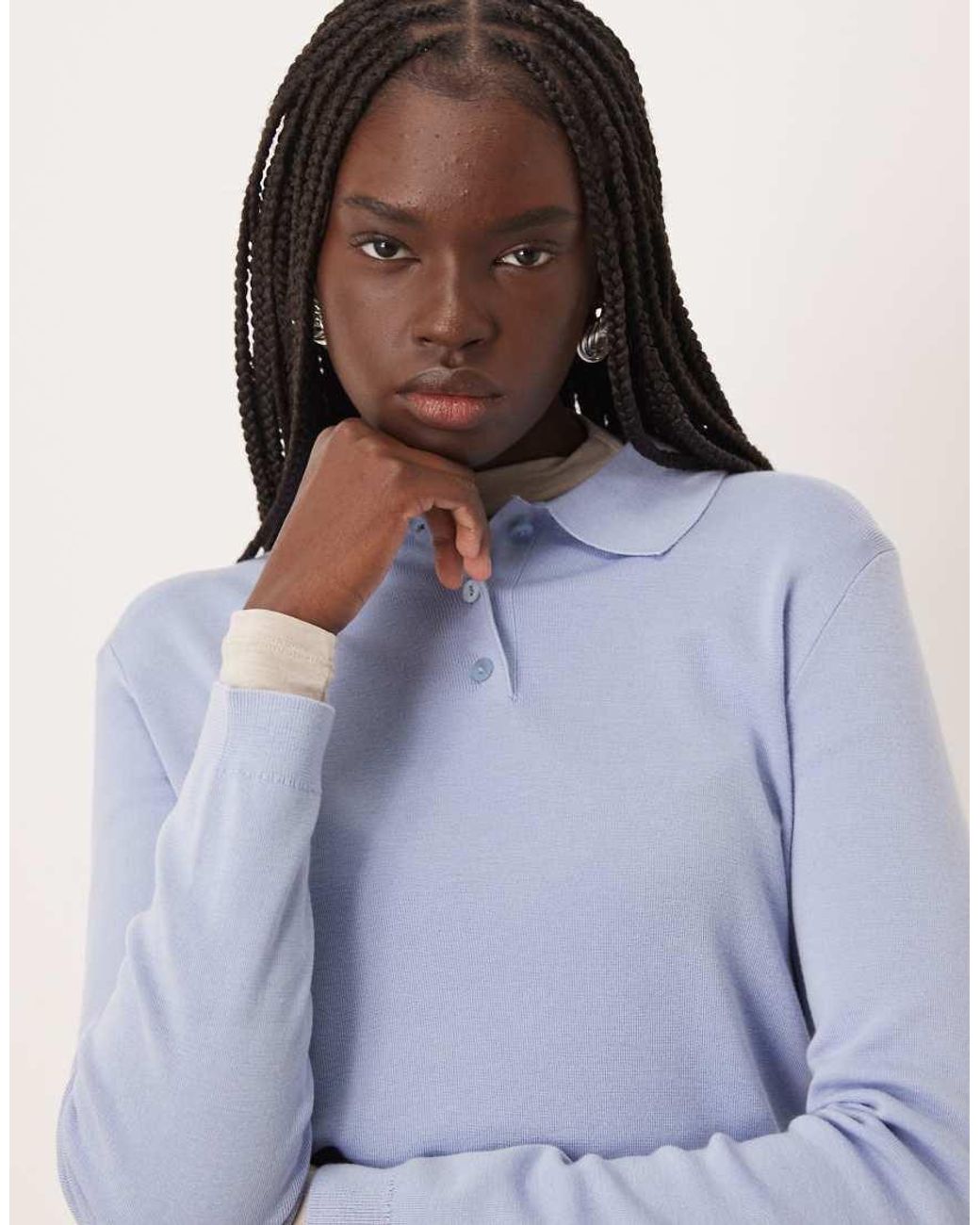 Mango Blue Knitted Polo Top