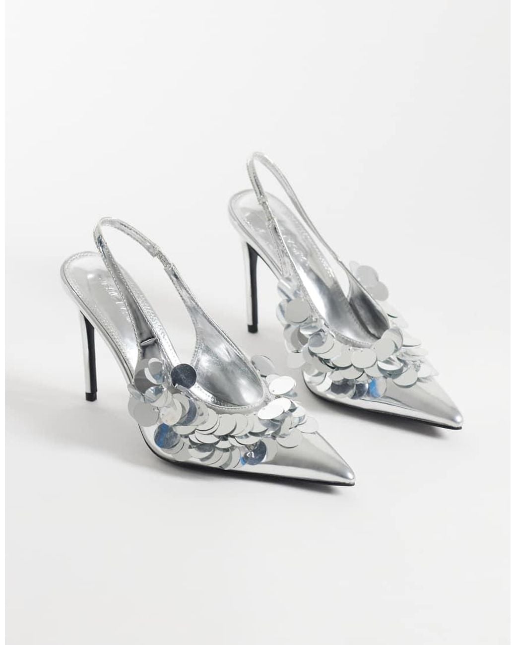 Public Desire White Confetti Slingback Heeled Shoes With Sequins