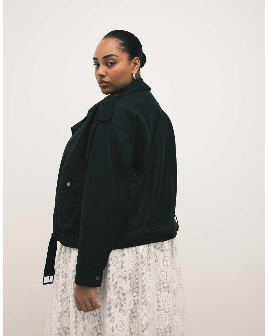 ASOS Black Asos Design Curve Oversized Leather Look Biker Jacket