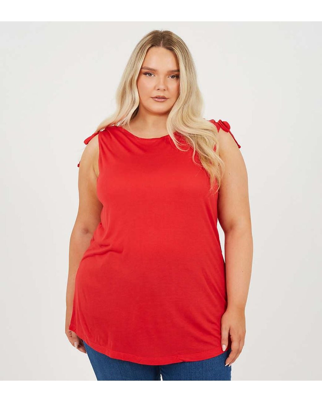 Brave Soul Red Curve Drawstring Shoulder Longline Vest