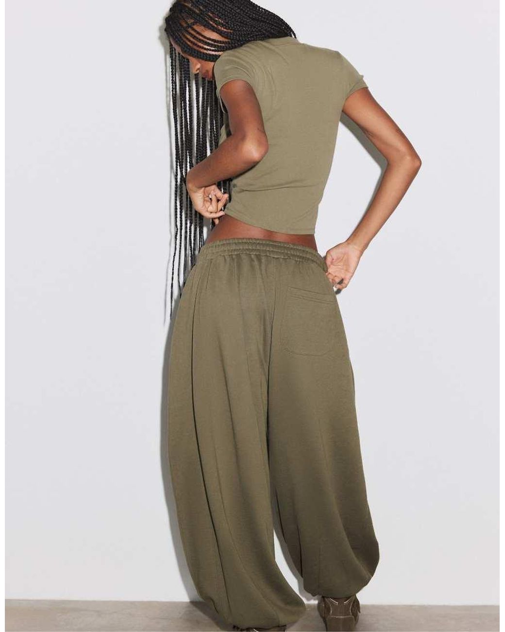 Stradivarius Green Balloon jogger Trousers With Stoppers