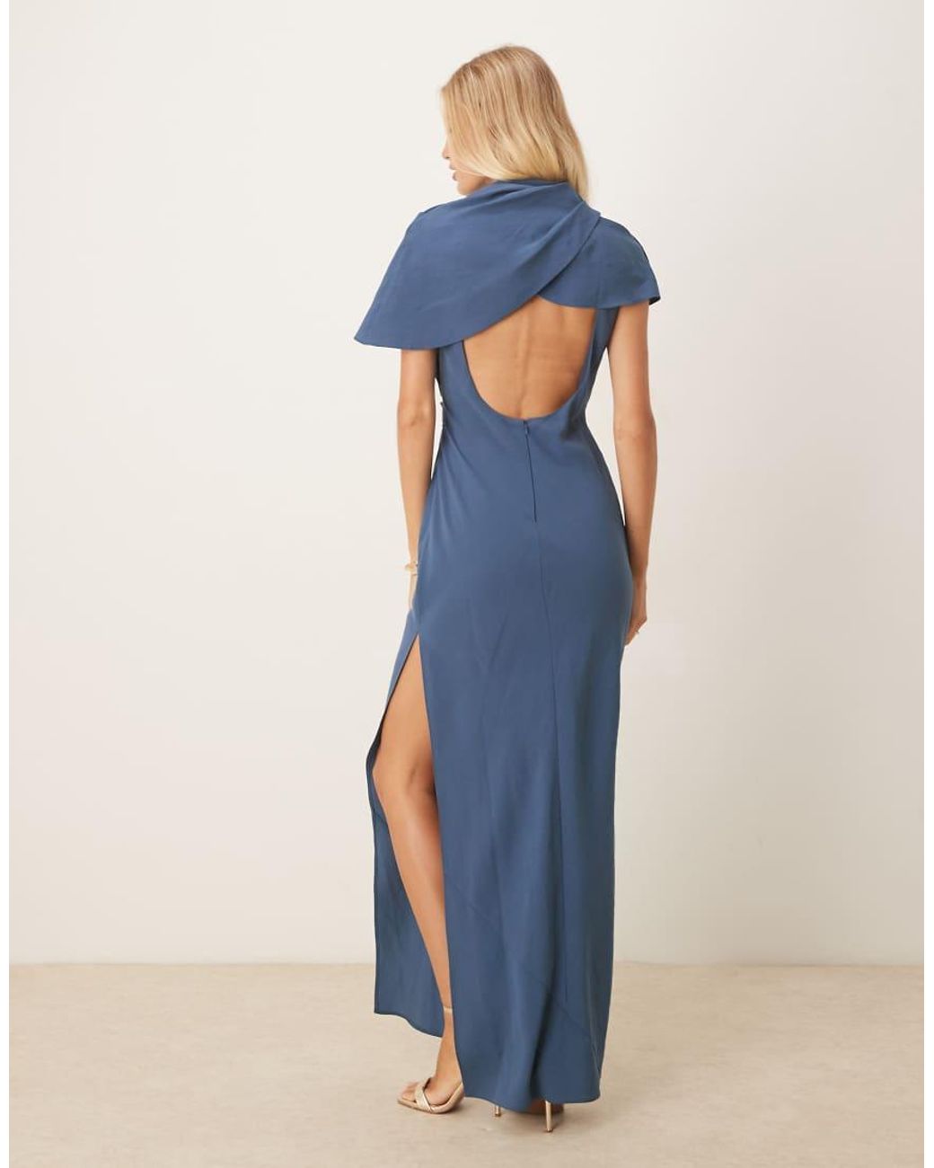 ASOS Blue High Neck Drape Bodice Cape Maxi Dress