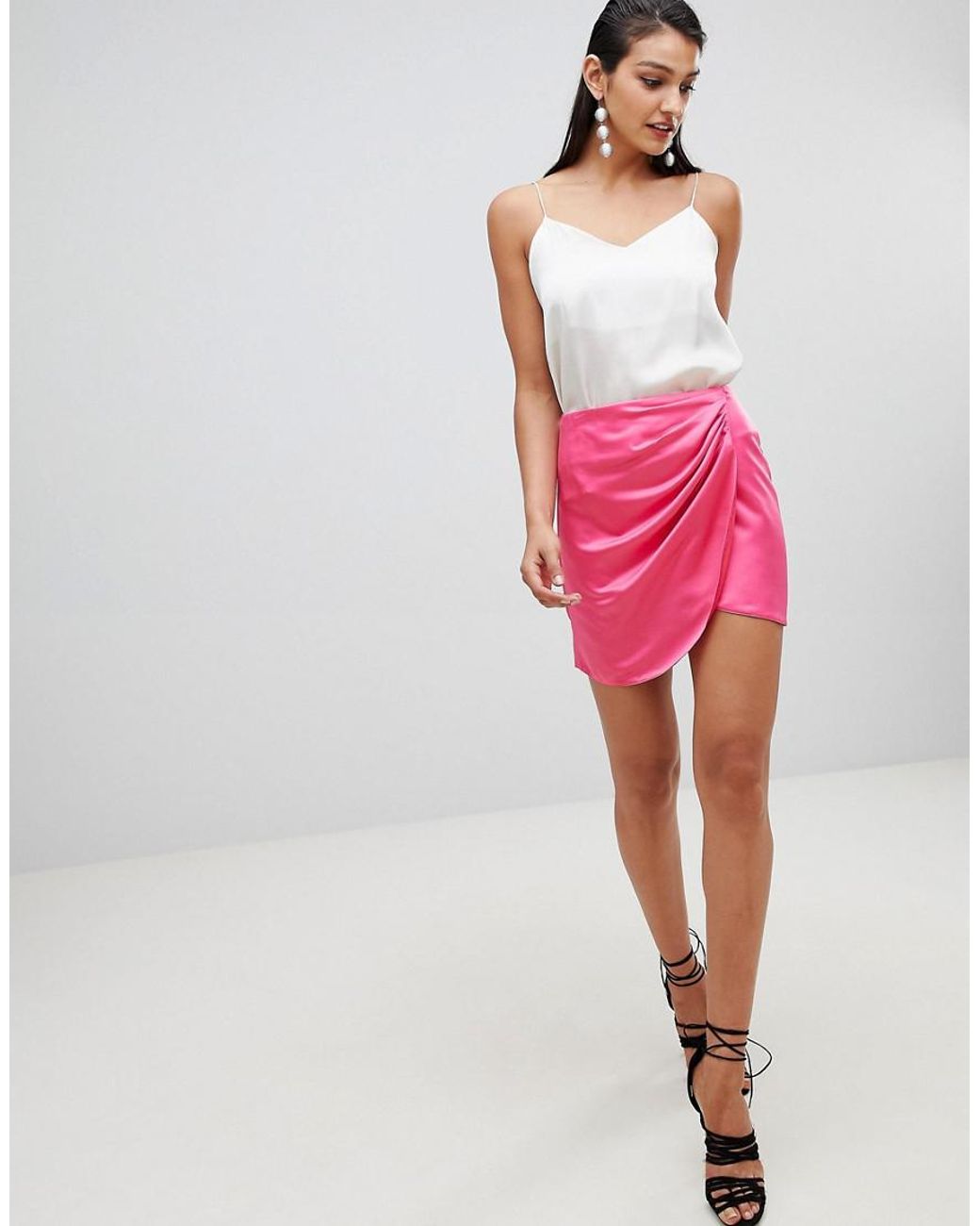 ASOS Satin Wrap Mini Skirt in Pink | Lyst