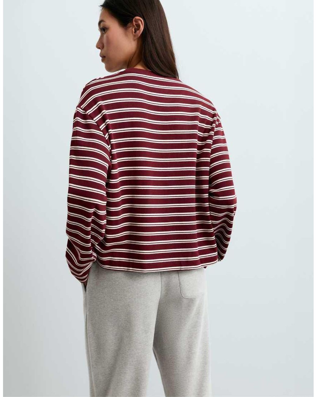 Oysho Red Long Sleeve Relaxed Striped T-Shirt