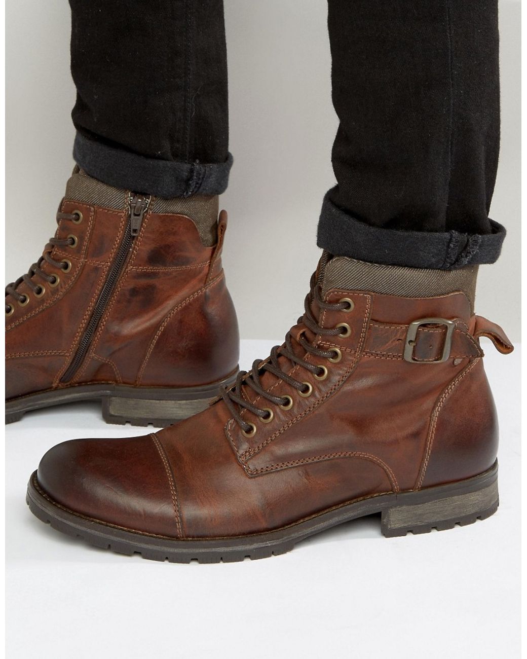 Jack & Jones Albany Leather Boots in Brown for Men | Lyst UK