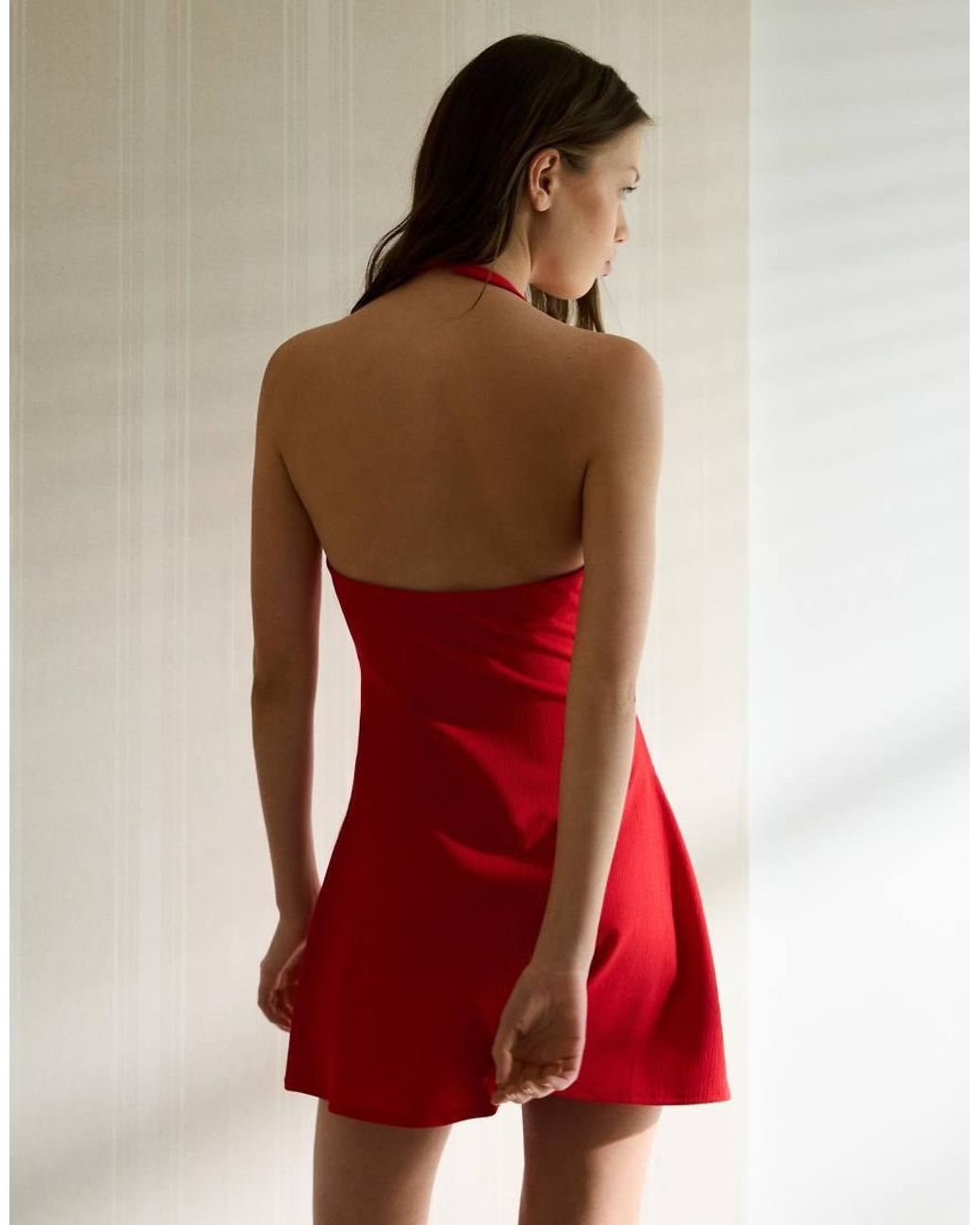 Bershka Red Mini Halter Dress