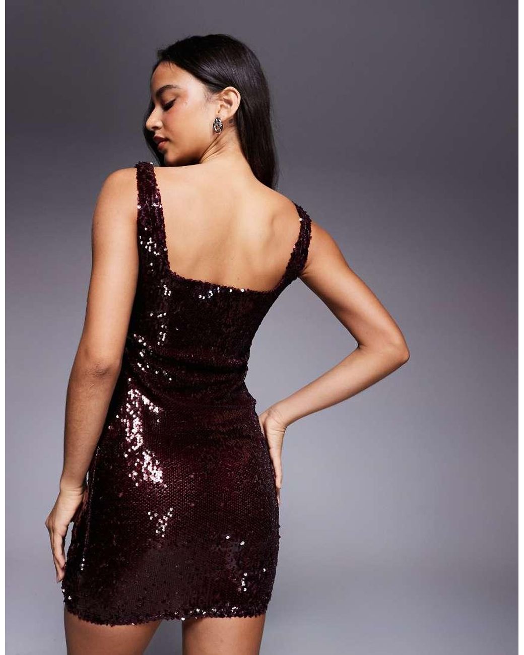 The Frolic Black Exclusive Sequin Square Neck Tie Front Mini Dress