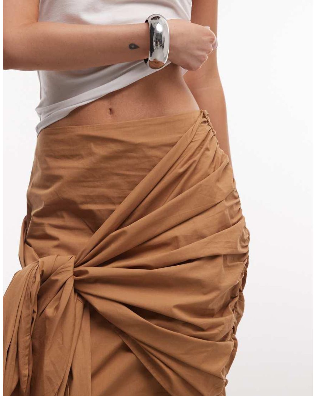 ASOS Natural Drapey Tie Detail Skirt