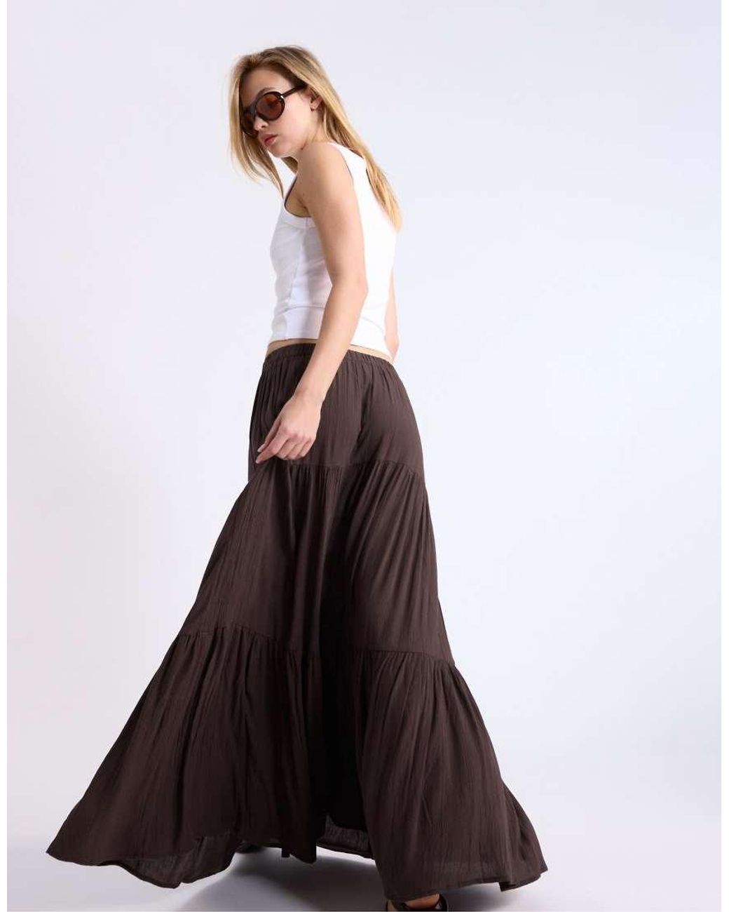Stradivarius Brown Boho Midi Skirt