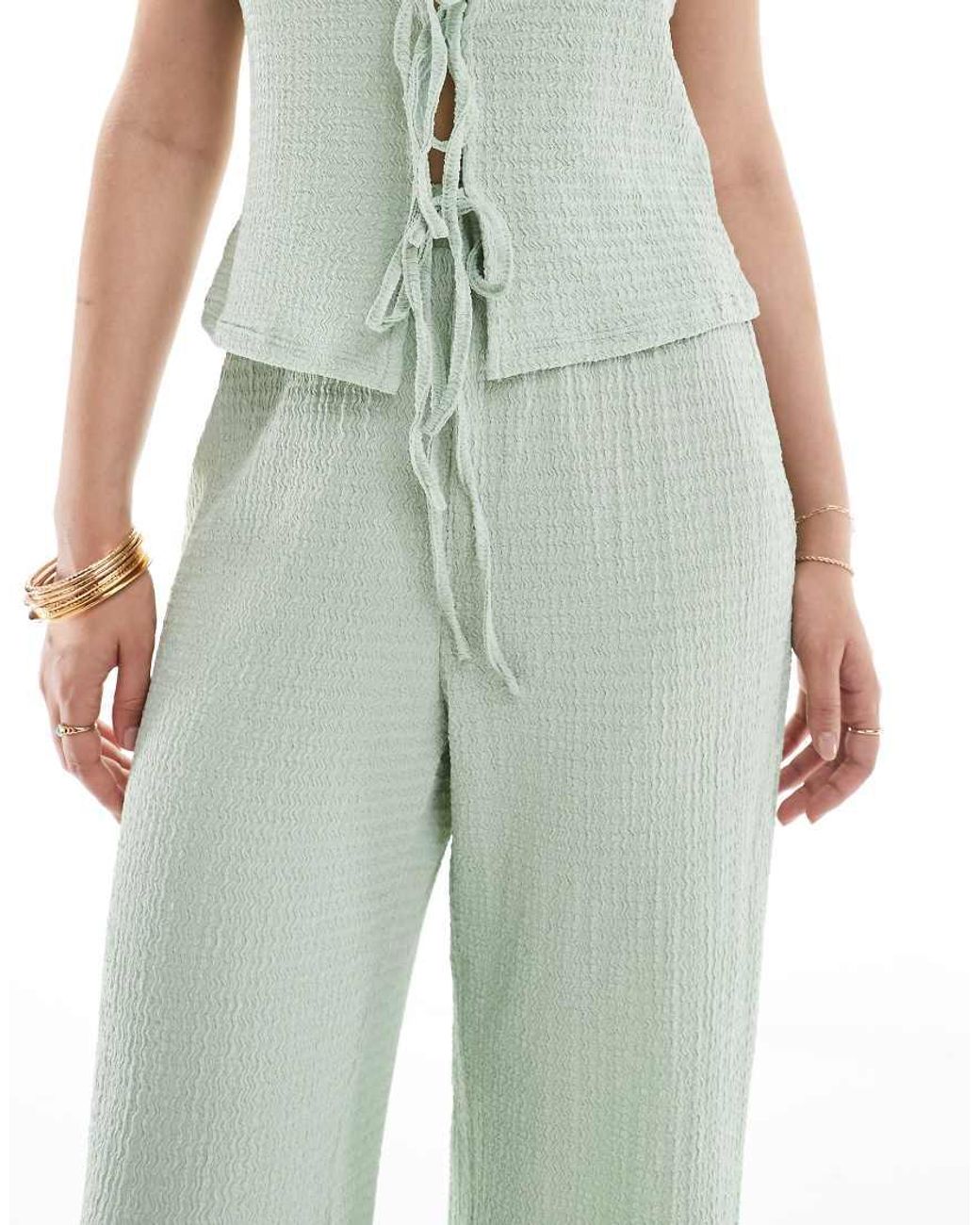 Vero Moda Green Textured Jersey Pants