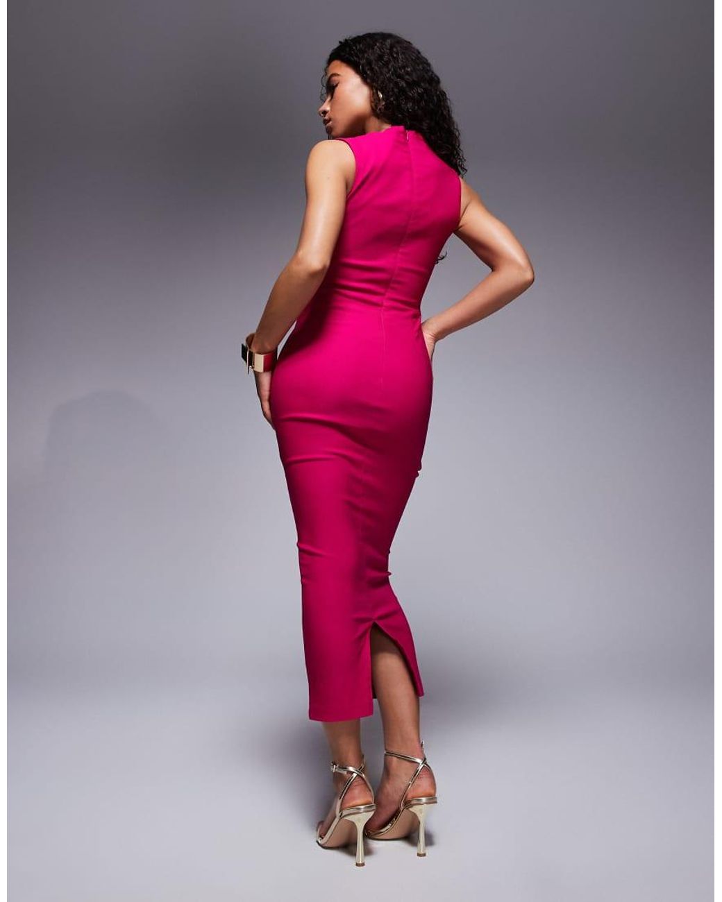 Vestido Semilargo Rosa Con Tirantes Anchos Y Cuello Cuadrado De Bengalina De Vesper Petite de color Pink