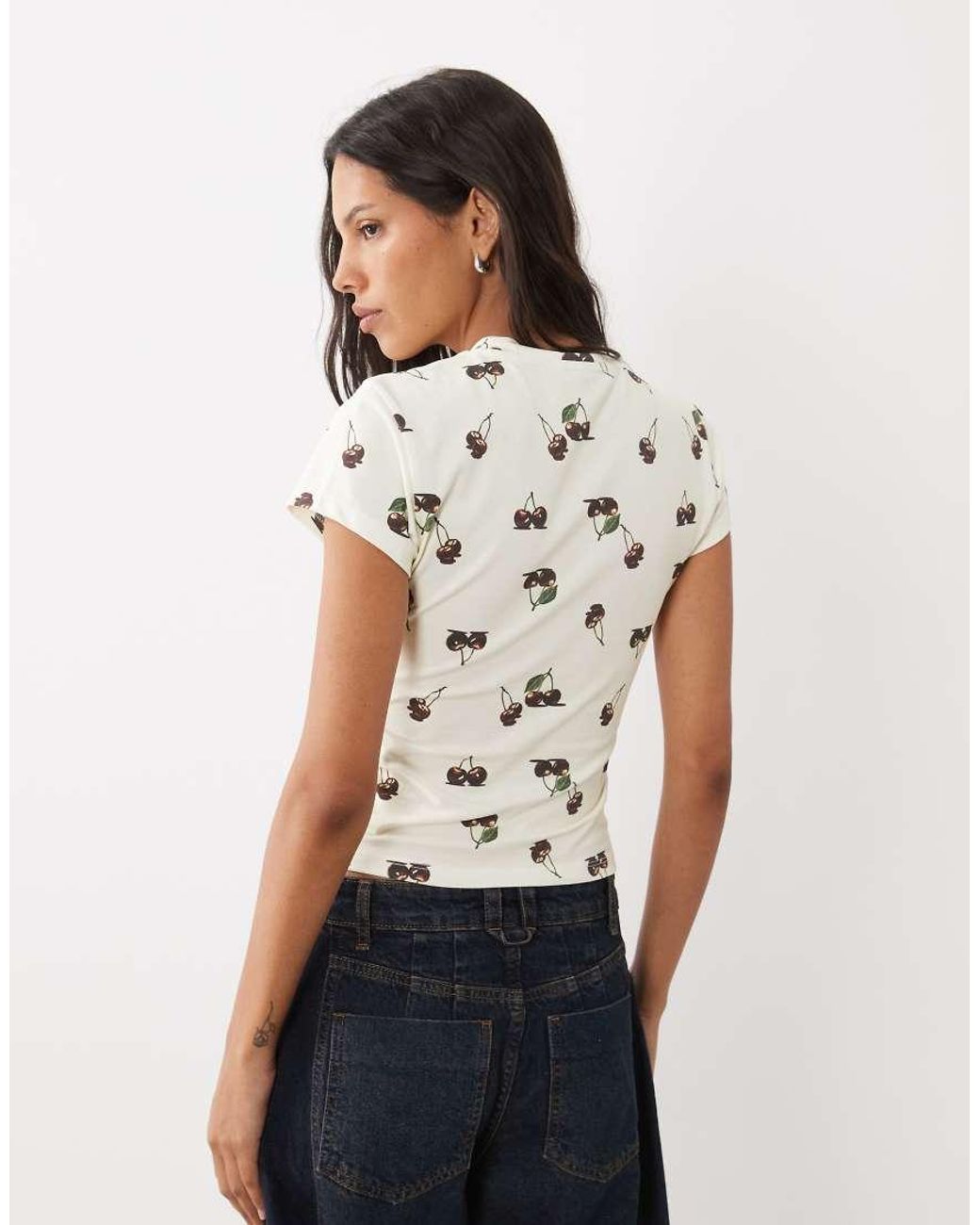 ASOS Multicolor Baby Tee With Good Luck Slogan And Cherry Print