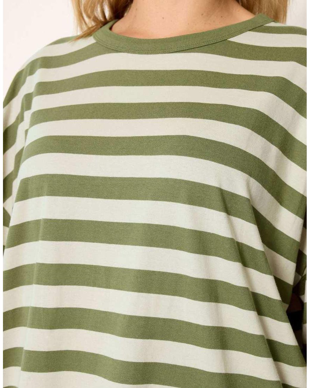 Yours Clothing Green Boxy Stripe T-Shirt