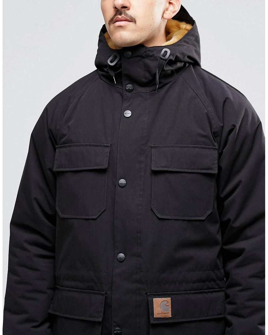 Carhartt WIP Mentley Jacket With Faux Fur Lining in Black for Men | Lyst
