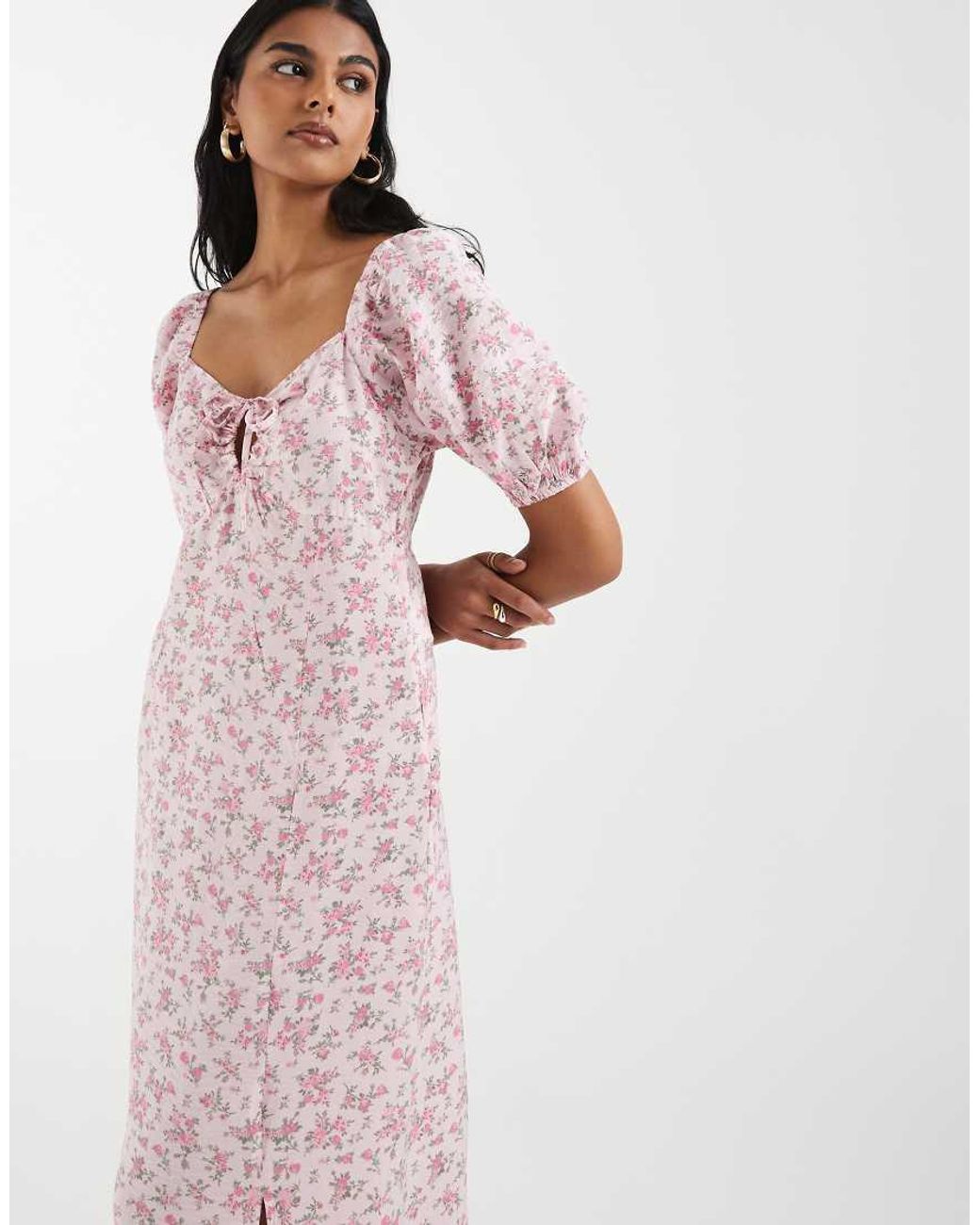 Vero Moda Pink Puff Sleeve Tie Front Detail Maxi Dress