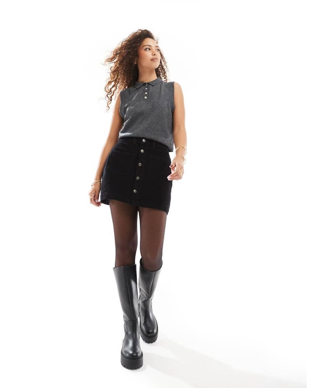 ONLY Blue Cord Button Through Mini Skirt