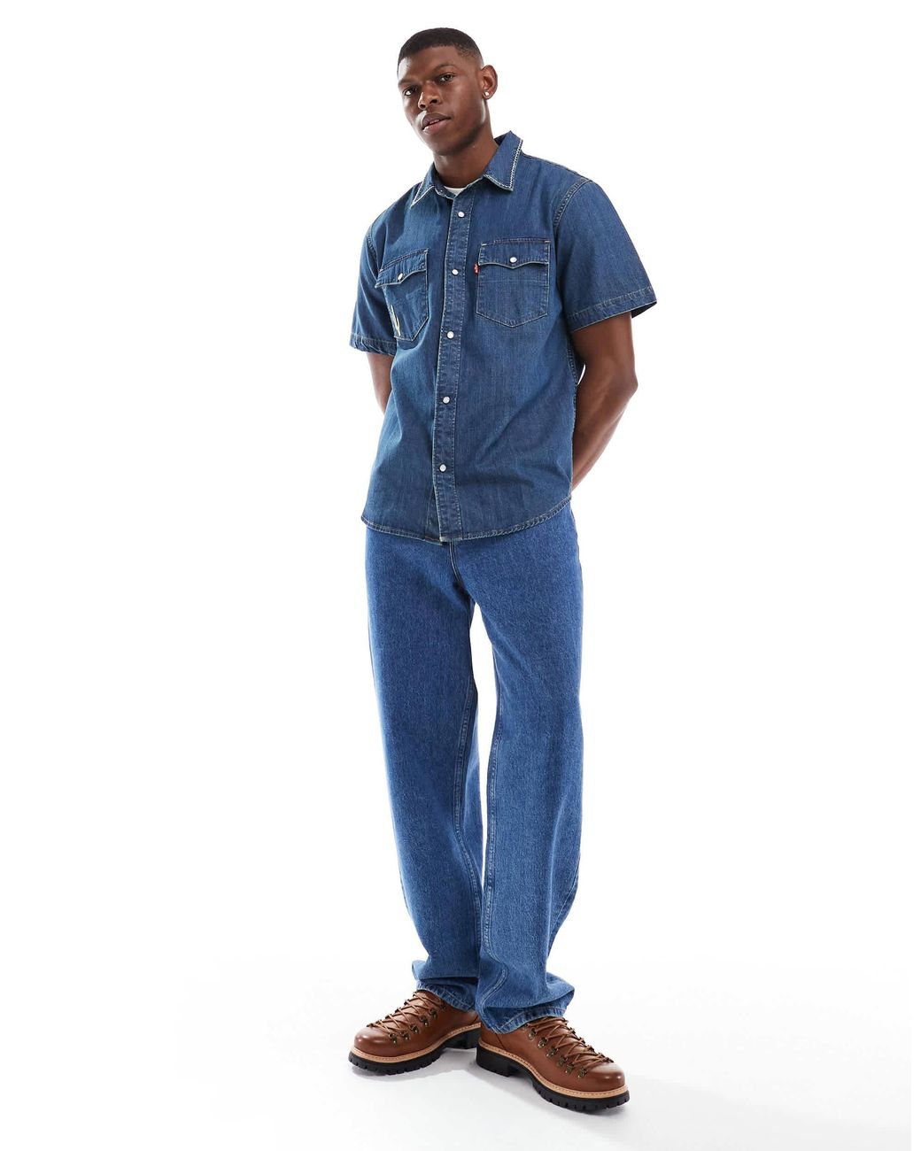 Chemise Vintage Western Express Rider Homme, Bleue, Manches Courtes, Snaps, Taille XL, Fabriquée Aux USA