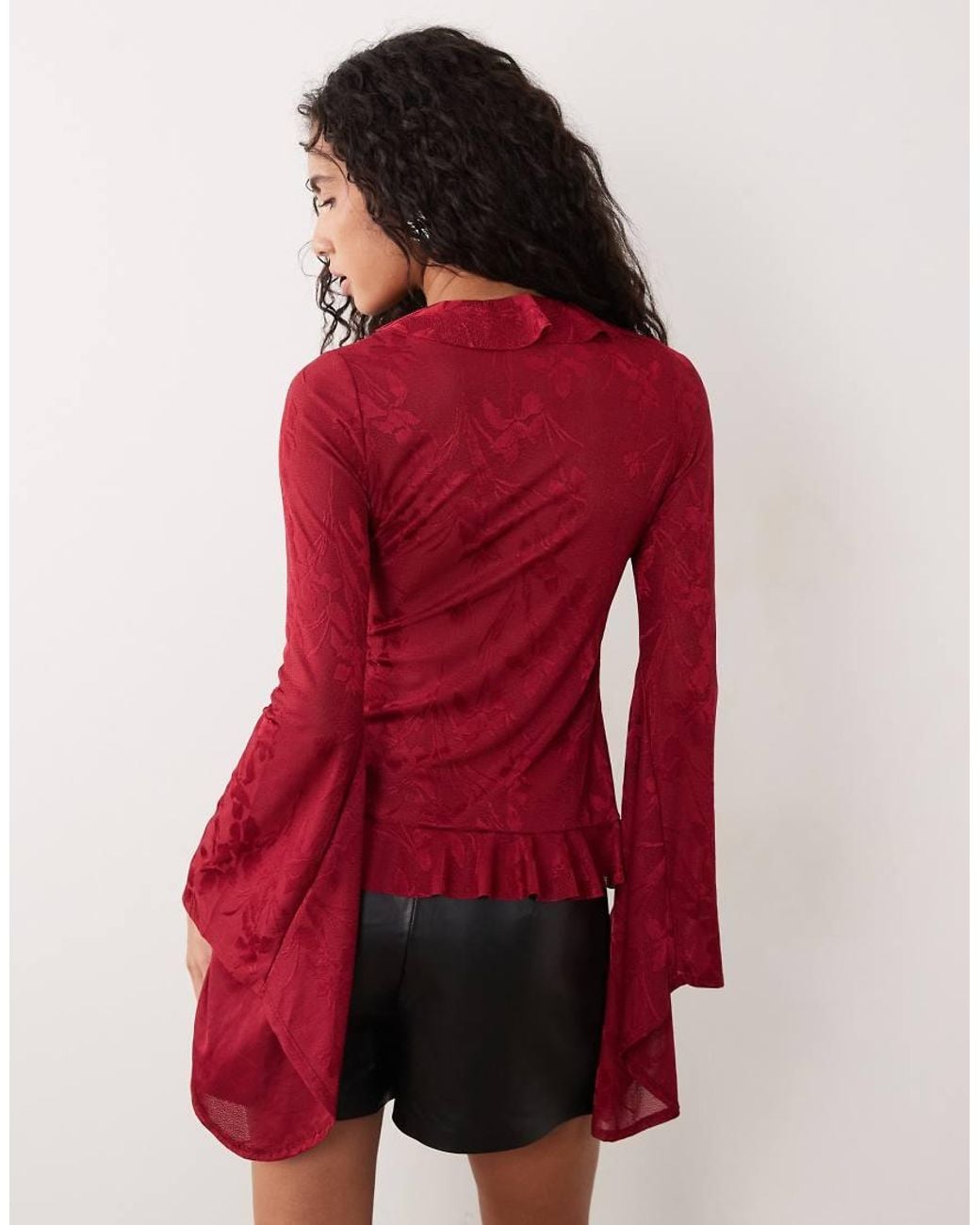 ASOS Red Satin Devore Ruffle Top