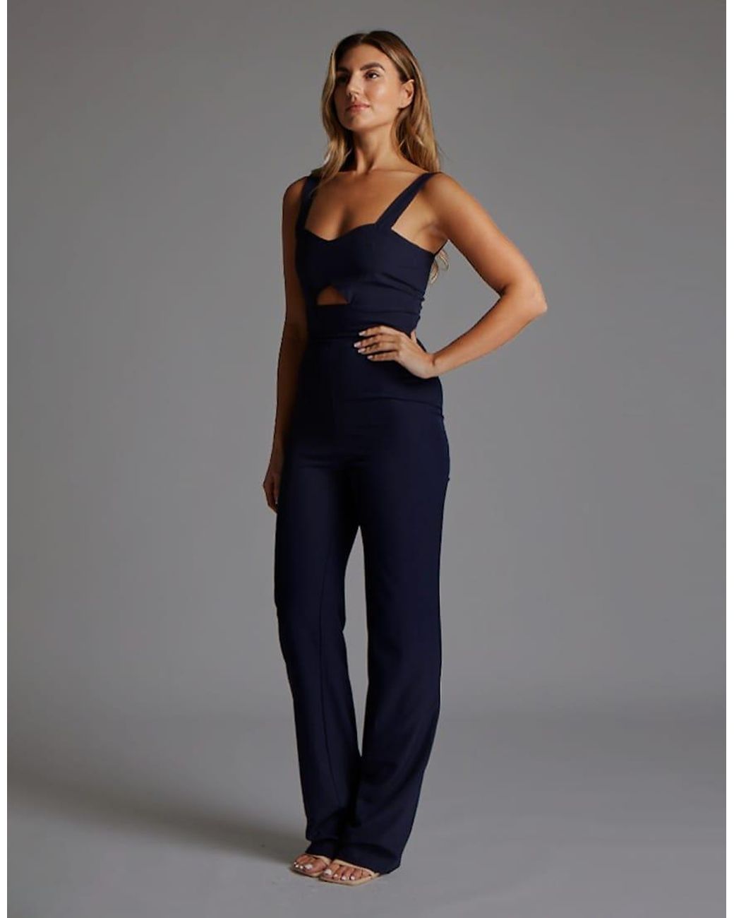Vesper Blue Sweetheart Wide Leg Jumpsuit With Cut Out