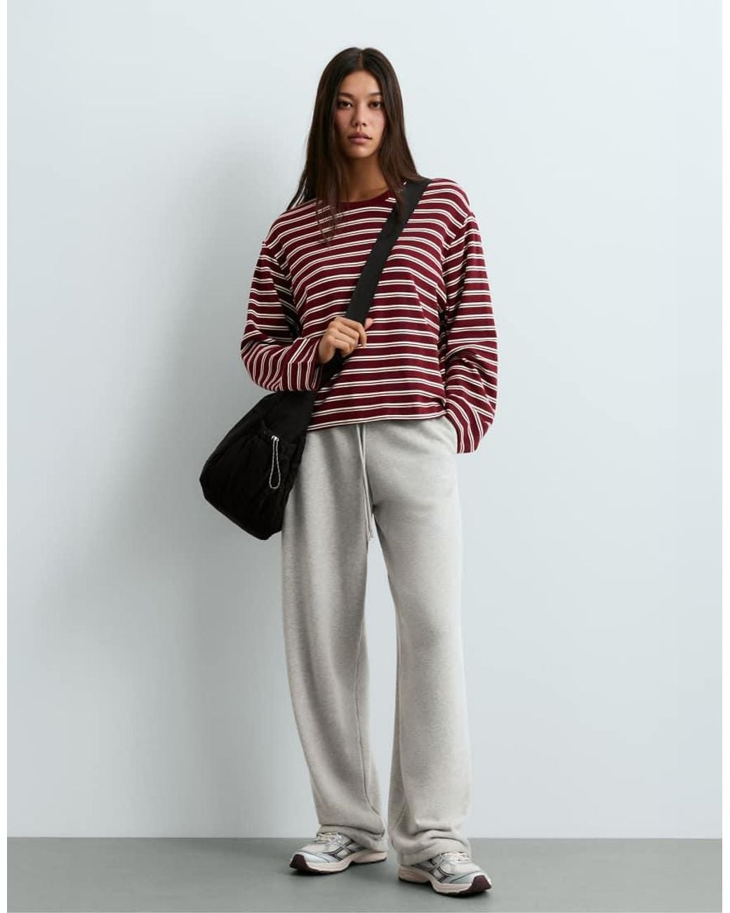 Oysho Red Long Sleeve Relaxed Striped T-Shirt