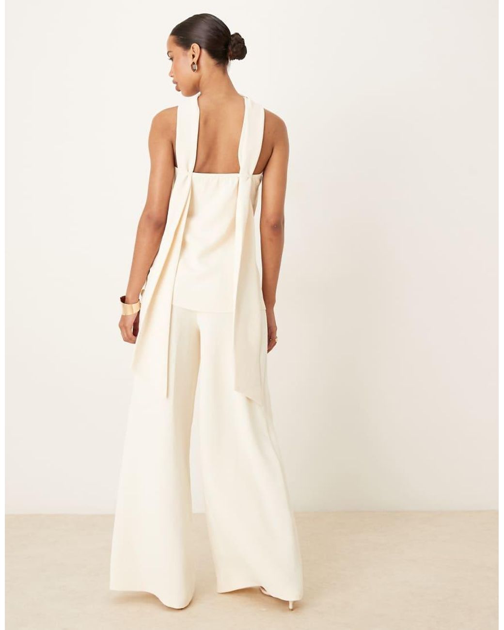 ASOS Natural Tailored High Waist Corset Detail Palazzo Trousers Co-ord