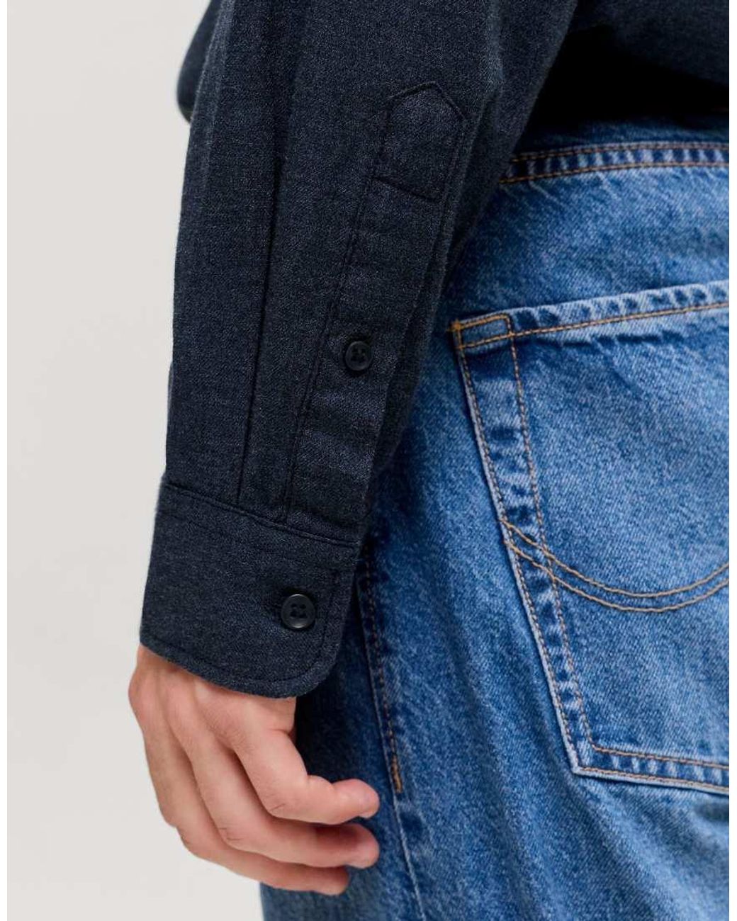 Camisa De Manga Larga Con Cuello Abierto En Jack & Jones de hombre de color Blue