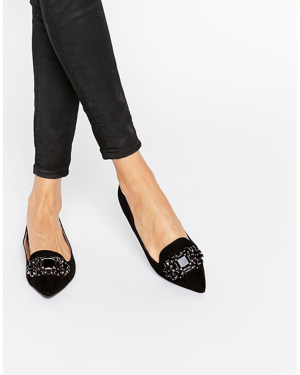 Dune By Dune Lou Lou Embellished Pointed Flat Shoes in Black | Lyst