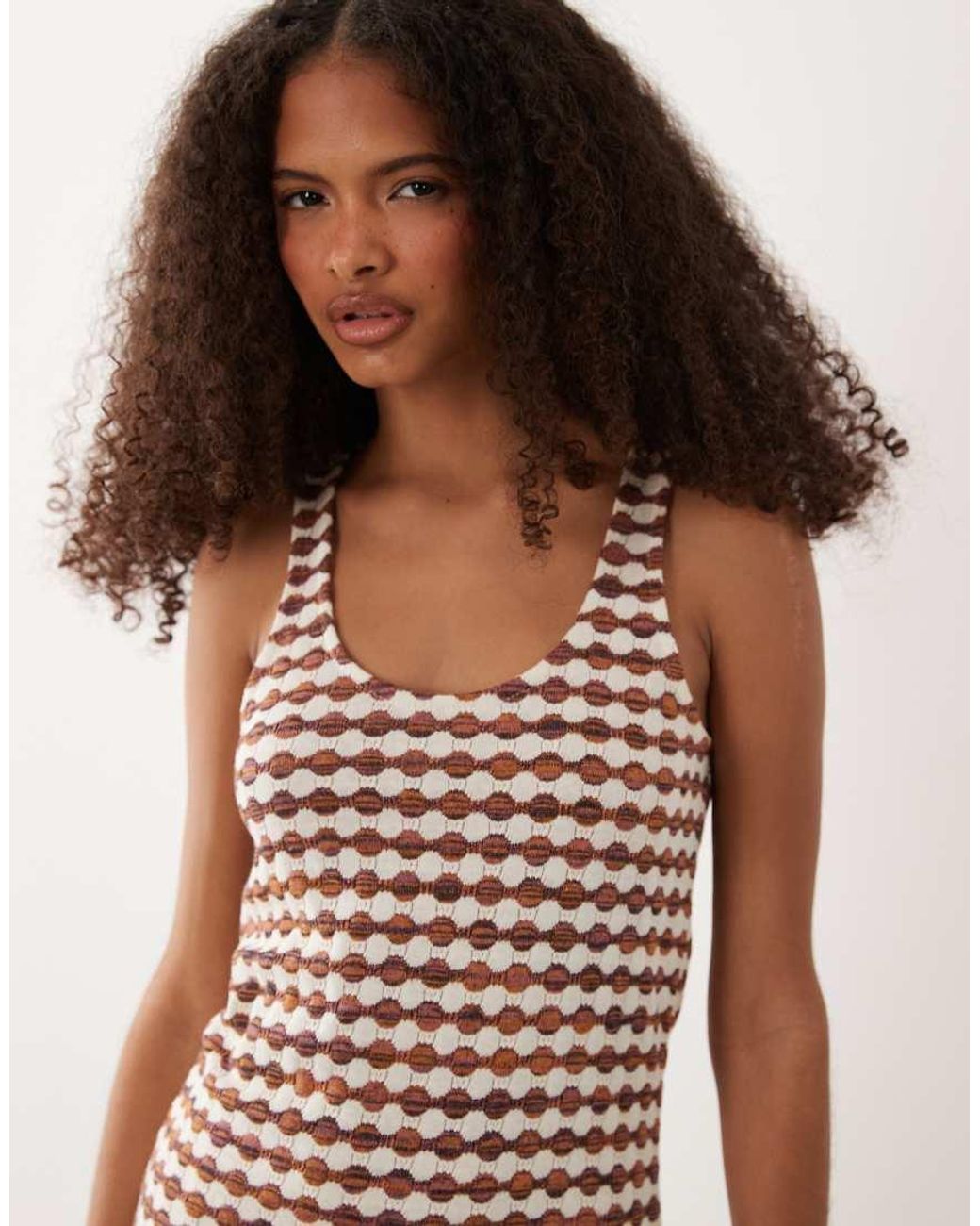 ASOS Natural Crochet Jersey Scoop Neck Mini Dress With Frill Detail