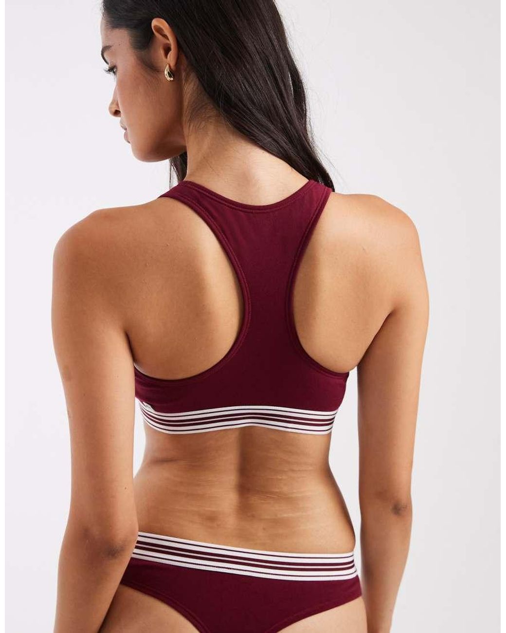 Lacoste Red Stretch Cotton Logo Band Thong