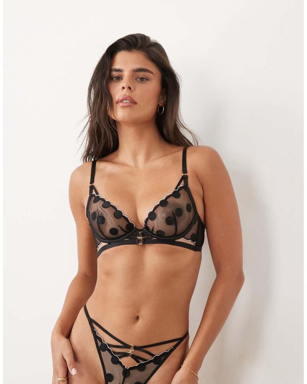Ann Summers Black Sweetest Spot Embroidery Non Padded Plunge Bra With Scalloped Edge Detail