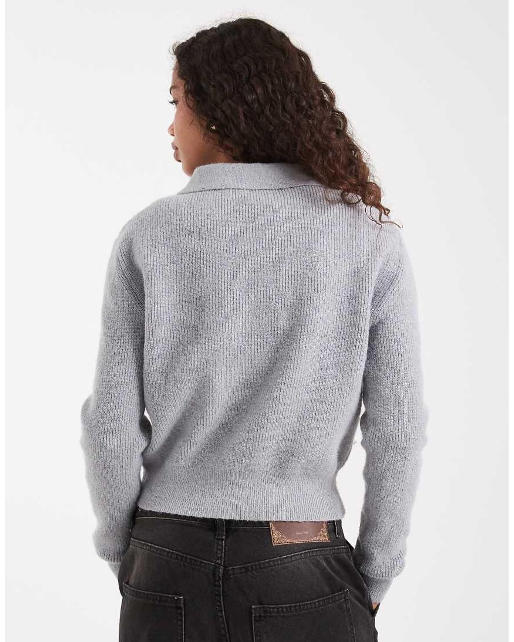 ASOS Gray Knitted Relaxed Collar Henley Jumper