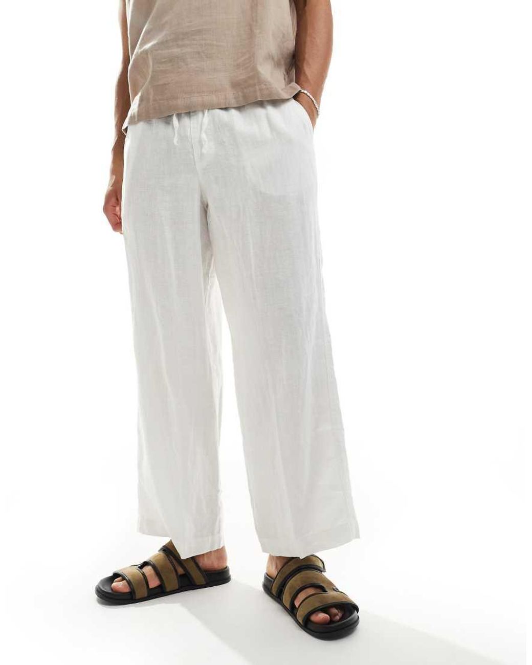 Cotton On White Baggy Linen Trouser for men