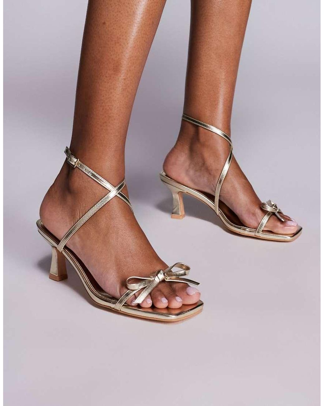 Public Desire Pink Crimson Bow Kitten Heels Sandals