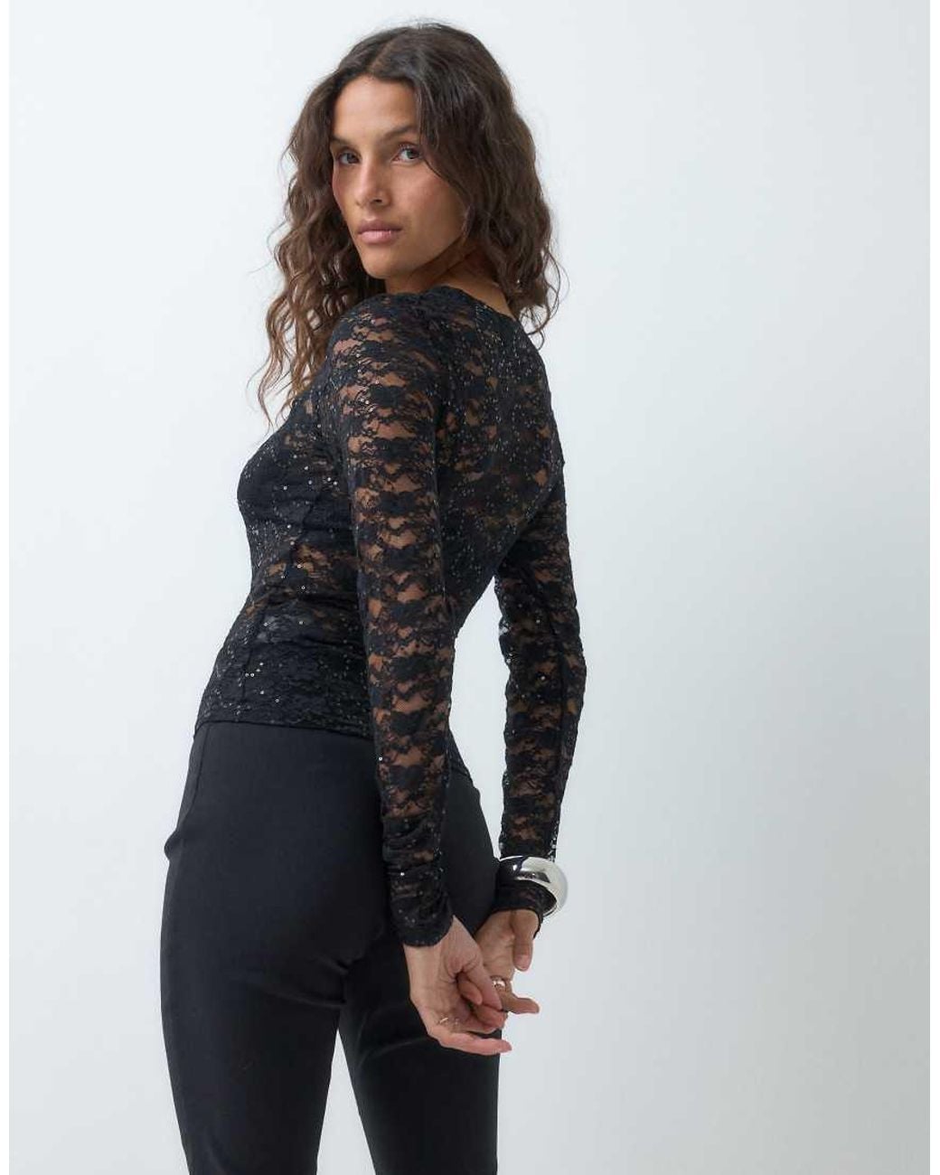 JJXX Blue Long Sleeve Sequin Lace Top