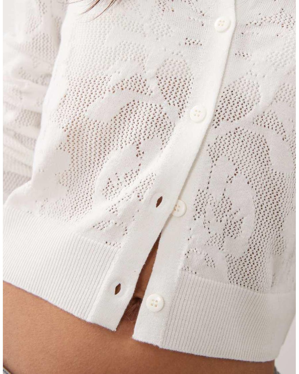 ASOS White Floral Open Knit Cardigan