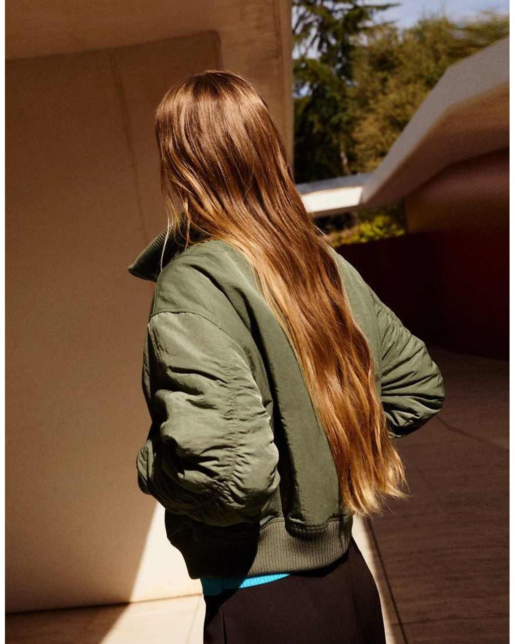 Bomber Oversize Con Collo Alto di Pull&Bear in Green
