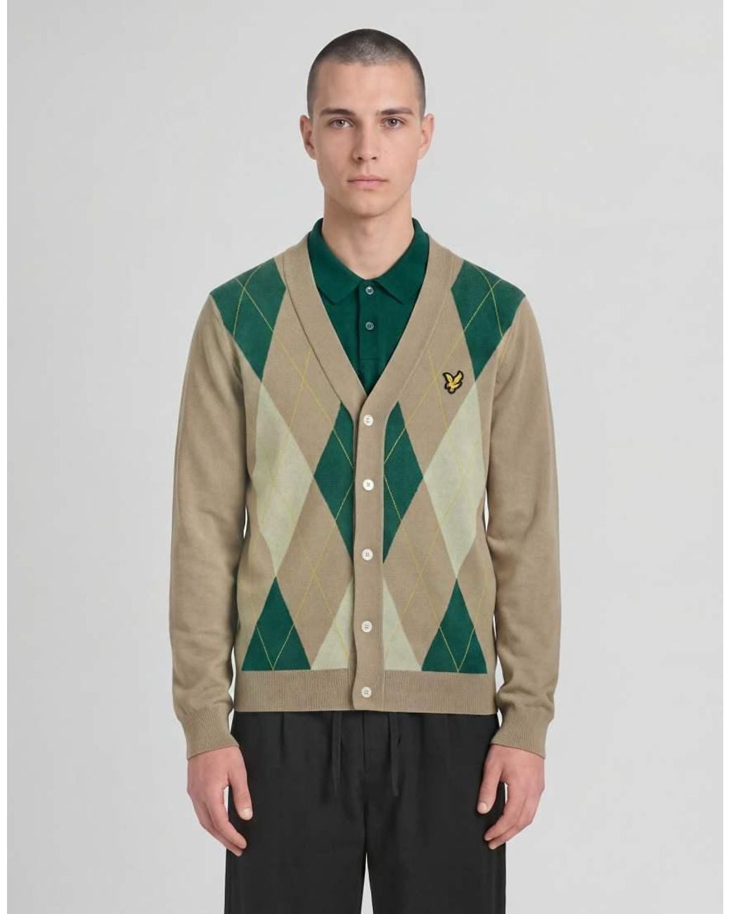 Lyle & Scott Green Mid Knits Argyle Knitted Classic Cardigan for men