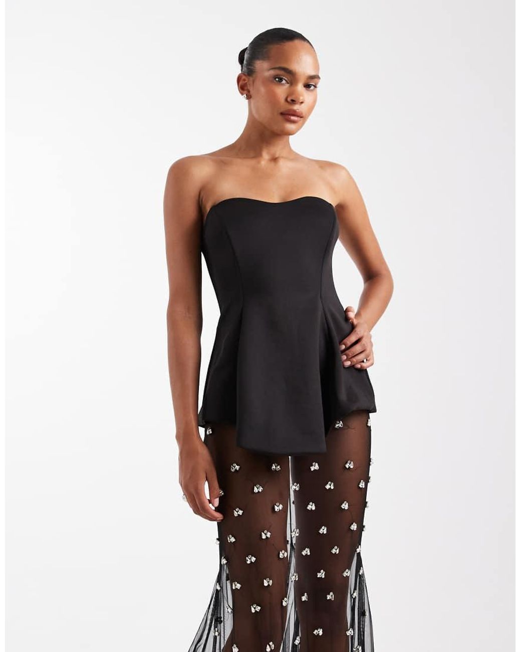 ASOS Black Premium Moulded Dress With Embellished Maxi Skirt
