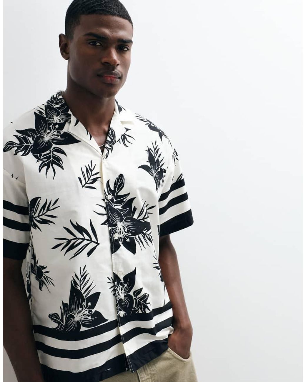 ADPT White Oversized Revere Collar Shirt With Floral Print for men
