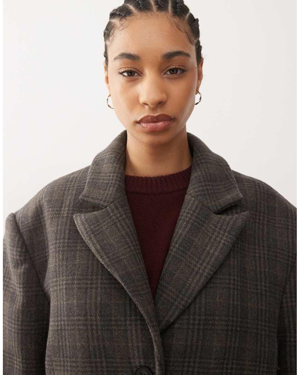 Weekday Brown Wool Blend Oversized Coat With exaggerated Shoulders