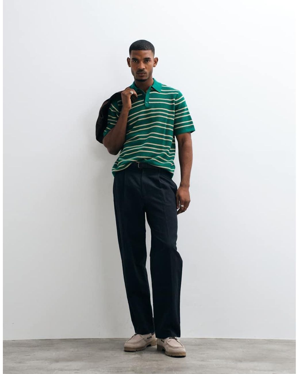 ASOS Green Relaxed Knit Textured Polo Shirt for men