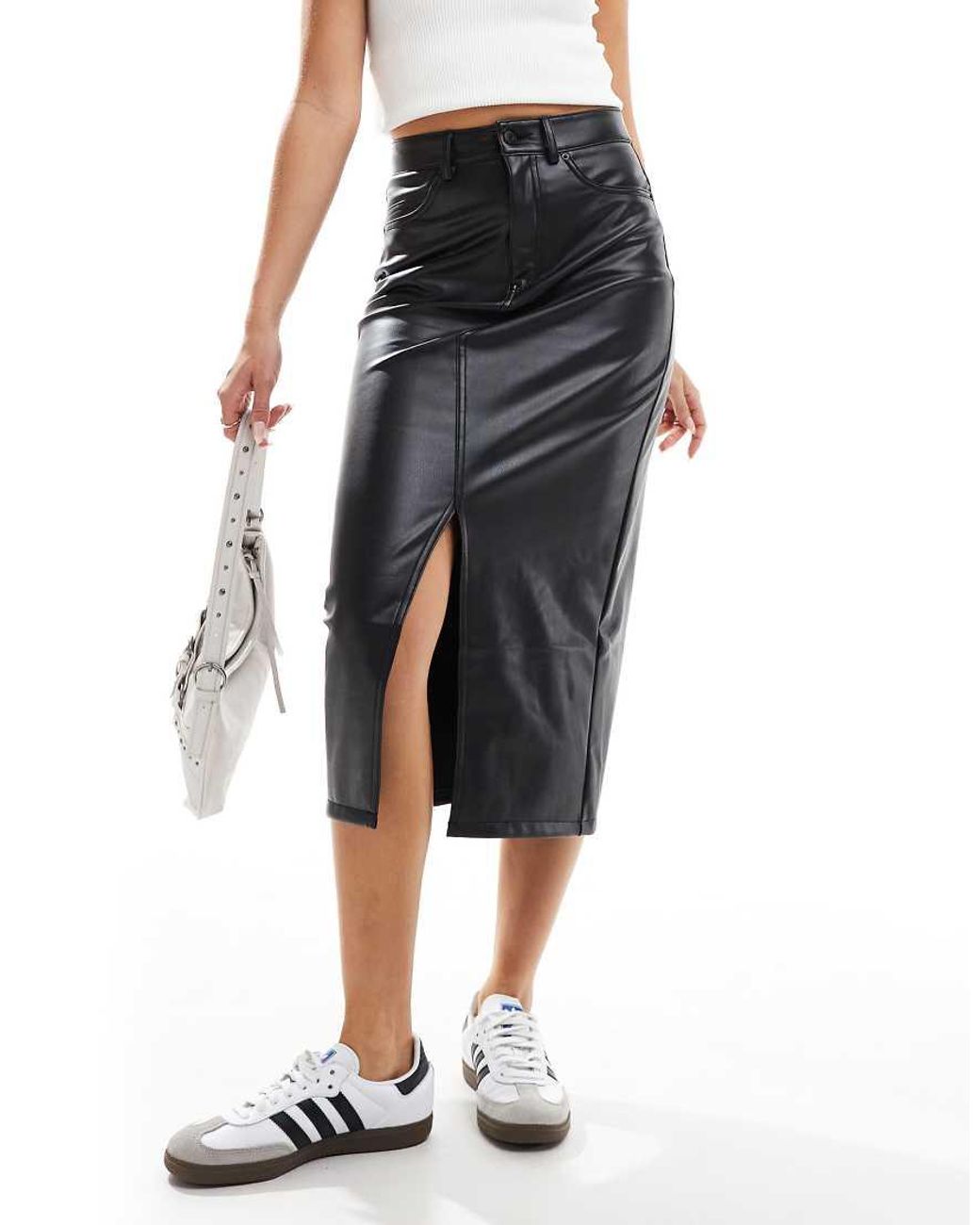 Vero Moda High Waisted Faux Leather Midi Skirt in Black Lyst UK