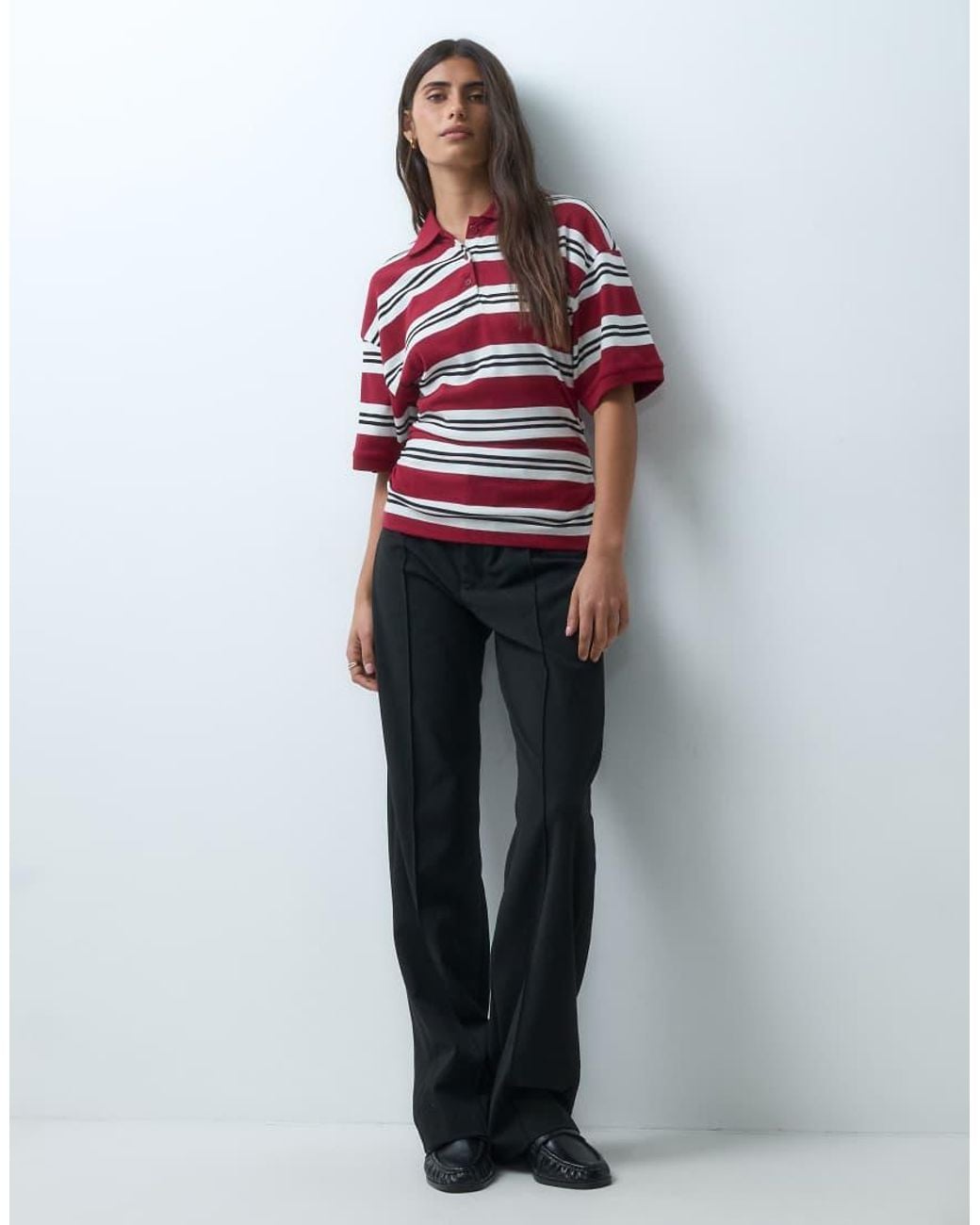 ASOS Red Corset Waist Tee With Rugby Polo Collar