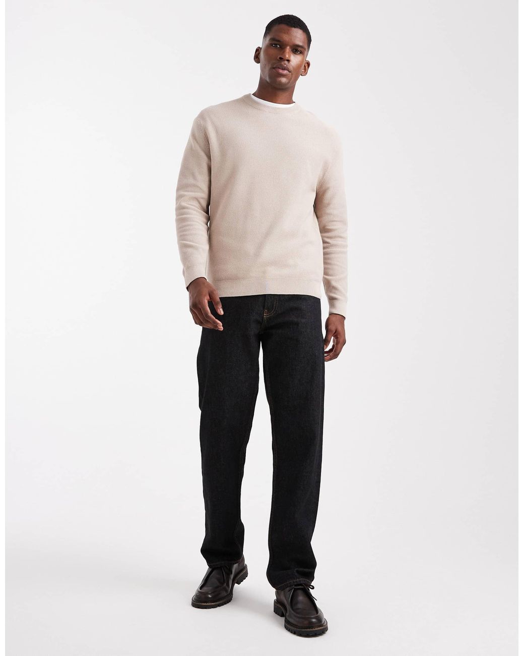 Only & Sons Natural Regular Fit Waffle Knit Jumper for men