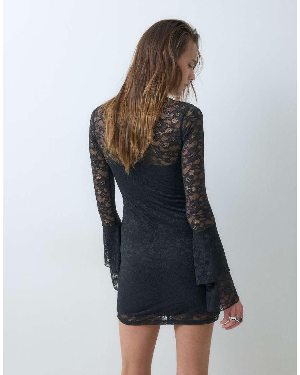 Monki Blue Long Sleeve Lace Bolero Mini Dress