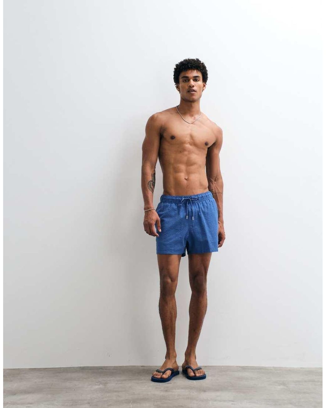 ASOS Blue Seersucker Swim Shorts for men