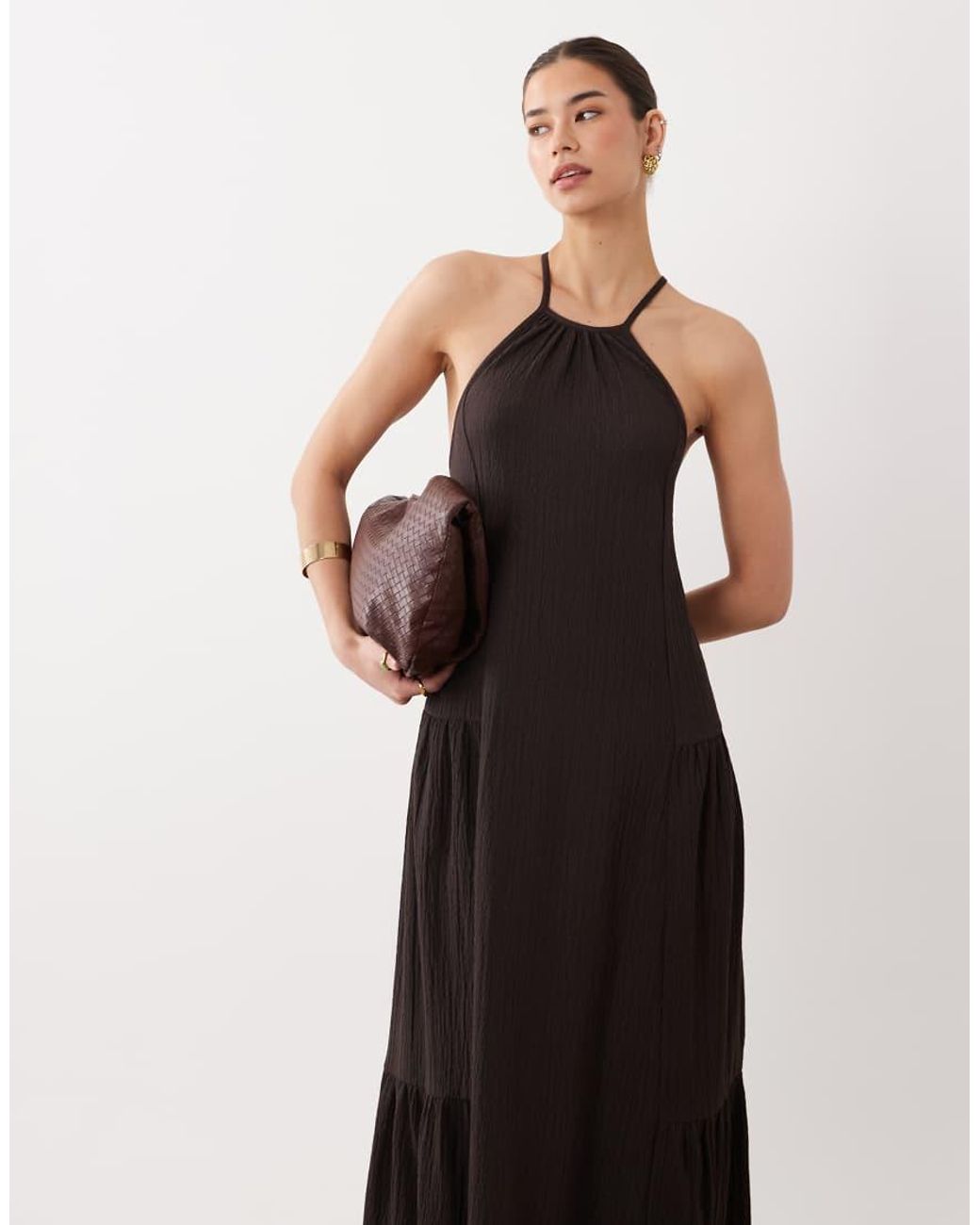 ASOS Black Textured Halter Trapeze Maxi Dress