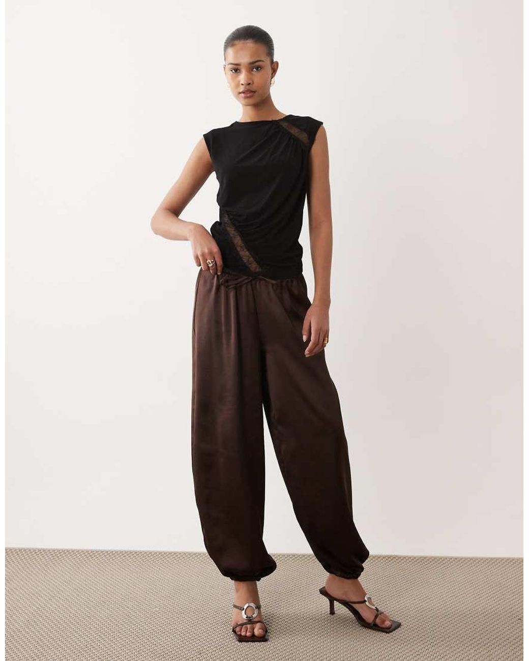 Mango Black Sheer Lace Detail Sleeveless Top